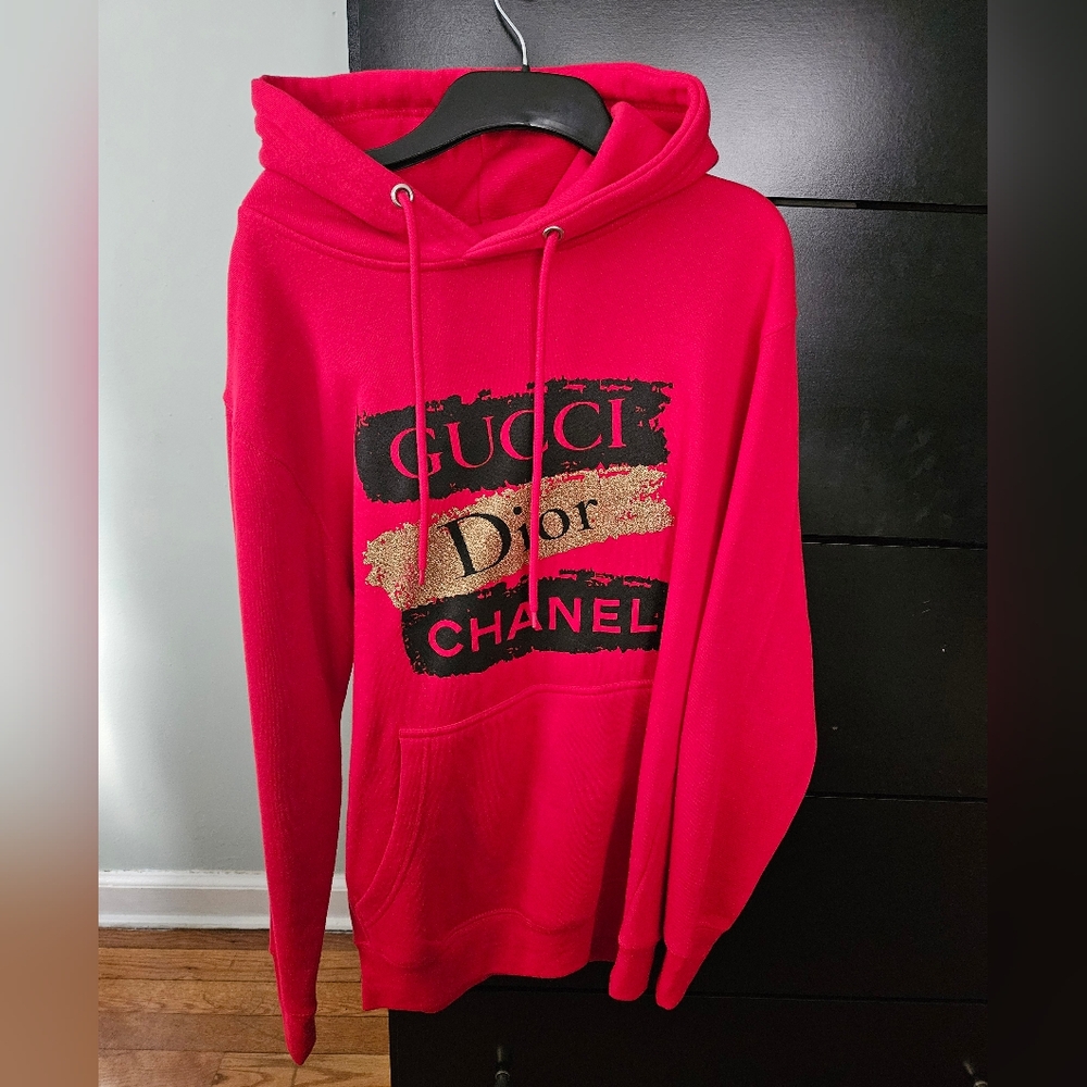 Red Hoodie with Designer Logos
